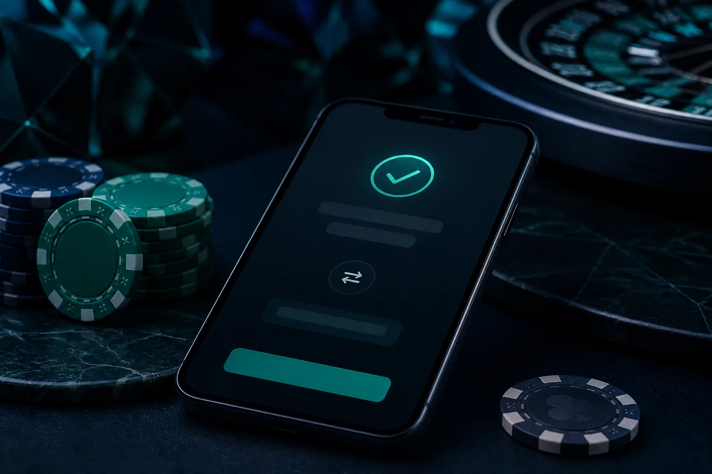 Celular com confirmação genérica e elementos discretos de cassino